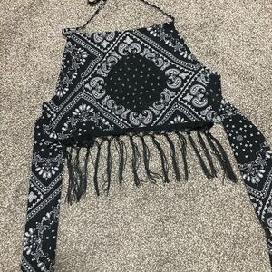 Black and White Bandana Print Crop Top